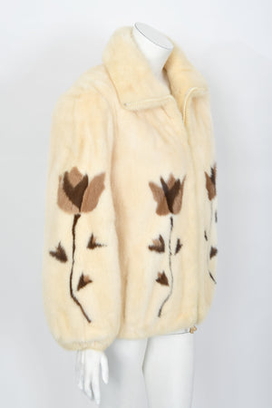 1980's Balenciaga Couture 'Butterflies & Flowers' Printed Mink Fur Bomber Jacket
