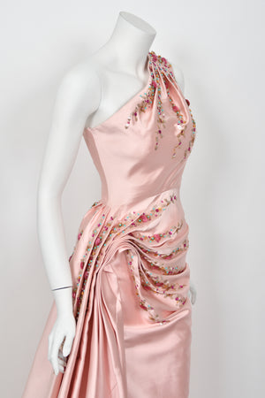 2007 Christian Dior by John Galliano Beaded Pink Silk Asymmetric Sculptural Gown