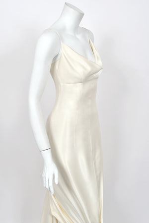 1999 John Galliano ‘Ballets Russes’ Collection Ivory Silk Ruched Bias-Cut Trained Slip Gown