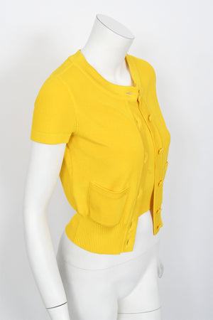 1996 Chanel by Karl Lagerfeld Runway Yellow Knit Cropped Sweater Set