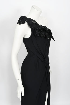 2008 Christian Dior by John Galliano Black Beaded Silk High Slit Bias-Cut Gown