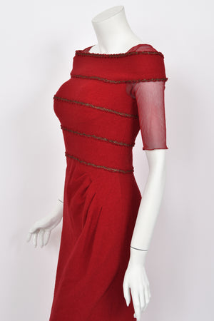 2010 Chanel by Karl Lagerfeld 'Coco on the Lido' Ruby Red Silk-Wool Hourglass Gown