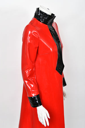 1969 Pierre Cardin Documented Red & Black Vinyl Space-Age Mod Maxi Coat