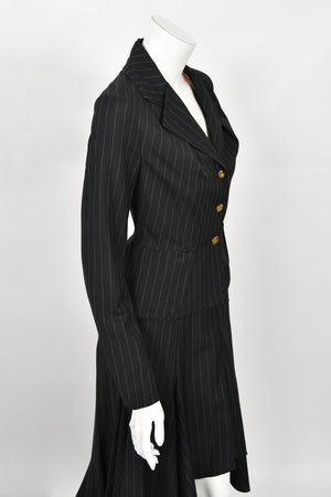 1994 Vivienne Westwood Pinstripe Wool Jacket & High-Low Trained Skirt Ensemble