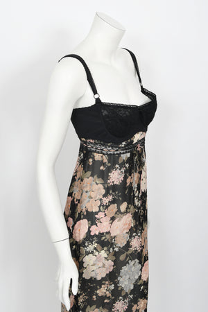 1997 Dolce & Gabbana Sheer Floral Chiffon & Lace Built-In Bra Slip Dress