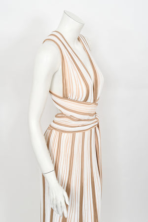 2002 Christian Dior by John Galliano Striped Stretch Knit Low-Plunge Gown