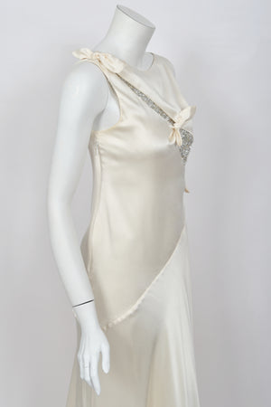 2002 Valentino Candlelight Silk Beaded Sequin Cut Out Ties Draped Bias-Cut Gown