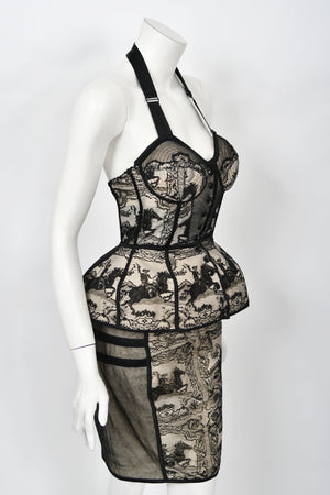 1988 Jean Paul Gaultier Documented Cowboy Lace 'Cone Bra' Bustier Lingerie Set