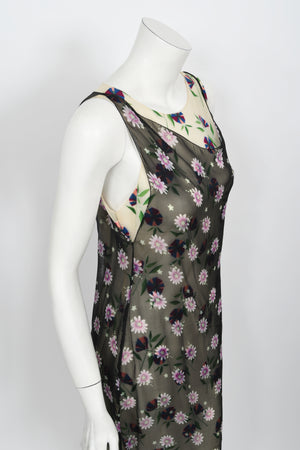 1998 Versace Couture Documented Runway Sheer Floral Silk Slip Dress