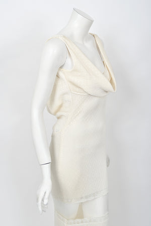 1998 John Galliano Documented Runway Ivory Stretch Knit Sheer Bias-Cut Backless Gown