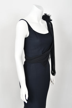 2002 Chanel Cruise Collection Midnight Blue Silk Chiffon Draped Bias-Cut Gown