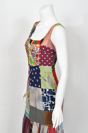 1993 Dolce & Gabbana Documented Colorful Patchwork Silk Hourglass Flounce Gown