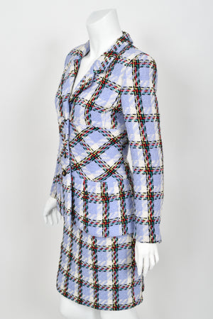 1995 Chanel by Karl Lagerfeld Runway Periwinkle Plaid Wool Barbie Jacket & Skirt