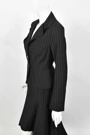 1994 Vivienne Westwood Pinstripe Wool Jacket & High-Low Trained Skirt Ensemble