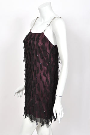 1998 Versace Runway Purple & Black 'Petal' Silk Chiffon Crystal-Straps Mini Dress