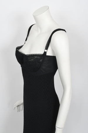 1997 Dolce & Gabbana Black Stretch Silk Knit Hourglass Built-In Bra Gown