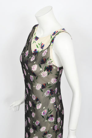 1998 Versace Couture Documented Runway Sheer Floral Silk Slip Dress