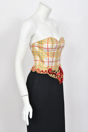 1995 Christian Dior by Gianfranco Ferré Runway Plaid Silk Metallic-Corded Hourglass Gown
