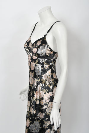 1997 Dolce & Gabbana Floral Stretch Velvet Cut-Out Bustier Slip Dress with Tags