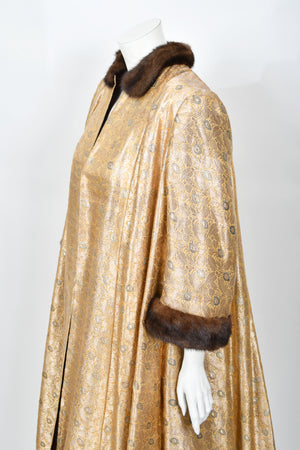 1949 Traina-Norell Couture Vogue Documented Metallic Gold Silk & Mink Swing Coat