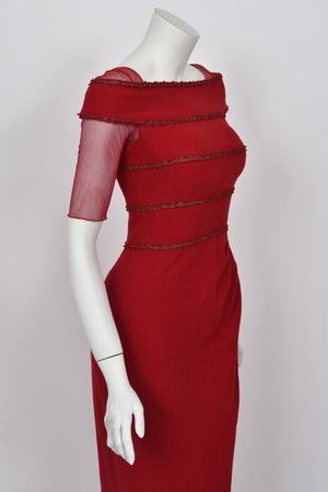 2010 Chanel by Karl Lagerfeld 'Coco on the Lido' Ruby Red Silk-Wool Hourglass Gown
