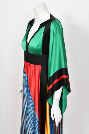 1977 Ungaro Haute Couture Runway Colorful Silk Kimono-Sleeve Tunic Blouse & Skirt Ensemble