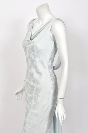 1998 Christian Dior by John Galliano 'In a Boudoir Mood' Ice-Blue Floral Silk Bias-Cut Gown