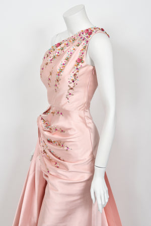 2007 Christian Dior by John Galliano Beaded Pink Silk Asymmetric Sculptural Gown