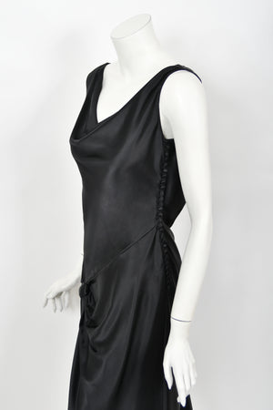 2004 Christian Dior by John Galliano Black Silk Backless Draped Pearls Bias-Cut Dress