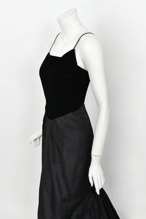 1958 Philip Hulitar 'Old Hollywood' Black Silk & Velvet Hourglass Fishtail Dress