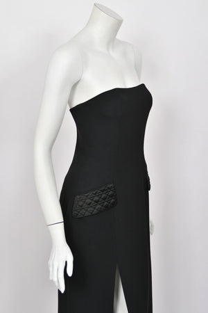 1997 Christian Dior by John Galliano Black Silk Crepe Strapless High-Slit Gown