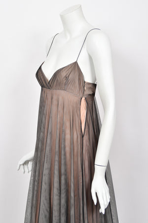1998 Tom Ford for Gucci Runway Black Nude Illusion Layered Tulle Gown