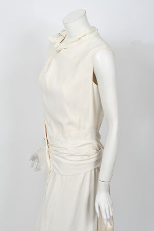 2000 Christian Dior by John Galliano Ivory Crepe Cut-Out Asymmetric Draped Dress