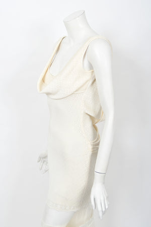 1998 John Galliano Documented Runway Ivory Stretch Knit Sheer Bias-Cut Backless Gown