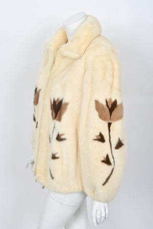1980's Balenciaga Couture 'Butterflies & Flowers' Printed Mink Fur Bomber Jacket