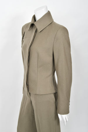 2001 Alexander McQueen Documented Runway Moss-Green Wool Braided Jacket Pantsuit