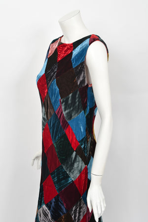 1994 Dolce & Gabbana Editorial Runway Multicolored Patchwork Velvet Gown