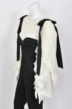 2009 Chanel by Karl Lagerfeld Editorial Runway Black & White Angel Sleeve Fitted Jumpsuit