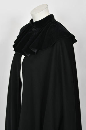 1983 Christian Dior Haute Couture Black Wool & Silk-Velvet Full Length Cape