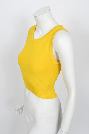 1996 Chanel by Karl Lagerfeld Runway Yellow Knit Cropped Sweater Set