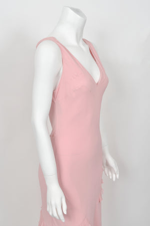 2004 Christian Dior by John Galliano Pastel Pink Silk Tiered Ruffle Bias-Cut Dress