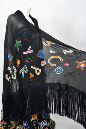 1989 Gianni Versace Haute Couture Runway Beaded Circus Art Bustier Strapless Gown and Shawl