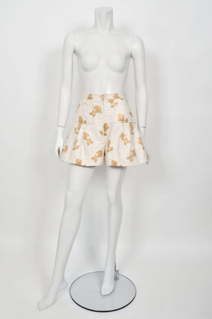 2013 Chanel by Karl Lagerfeld Documented Metallic Gold & Ivory Silk Brocade Jacket w/ Shorts