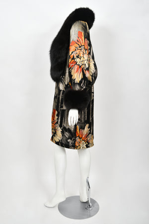 1920's Metallic Art-Deco Floral Lamé & Fox Fur Dolman-Sleeve Flapper Coat