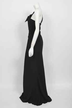 2008 Christian Dior by John Galliano Black Beaded Silk High Slit Bias-Cut Gown