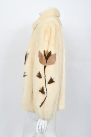 1980's Balenciaga Couture 'Butterflies & Flowers' Printed Mink Fur Bomber Jacket