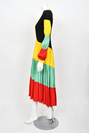 1970 Ossie Clark Vogue Documented Traffic-Light Block Color Crepe Dress