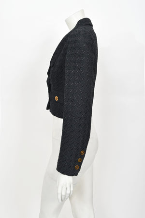 1993 Chanel by Karl Lagerfeld Documented Midnight Blue Wool Cropped Jacket