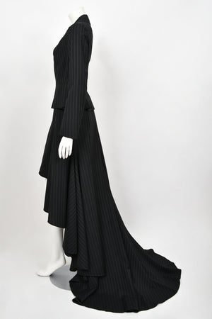 1994 Vivienne Westwood Pinstripe Wool Jacket & High-Low Trained Skirt Ensemble