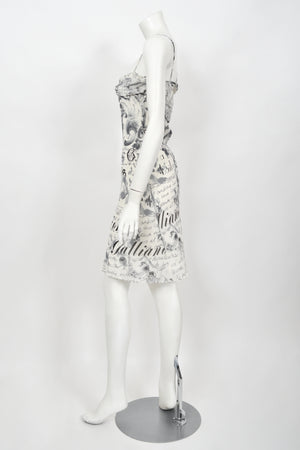 2006 John Galliano Documented Newspaper Print Silk Chiffon Bias-Cut Slip Dress
